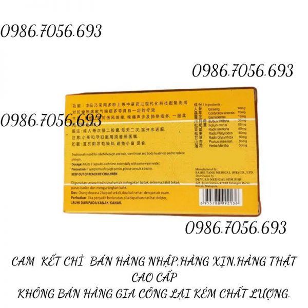 Chong cao huatan dan, ho đông trùng 505 Malaysia _ thuốc trị ho, hen suyễn